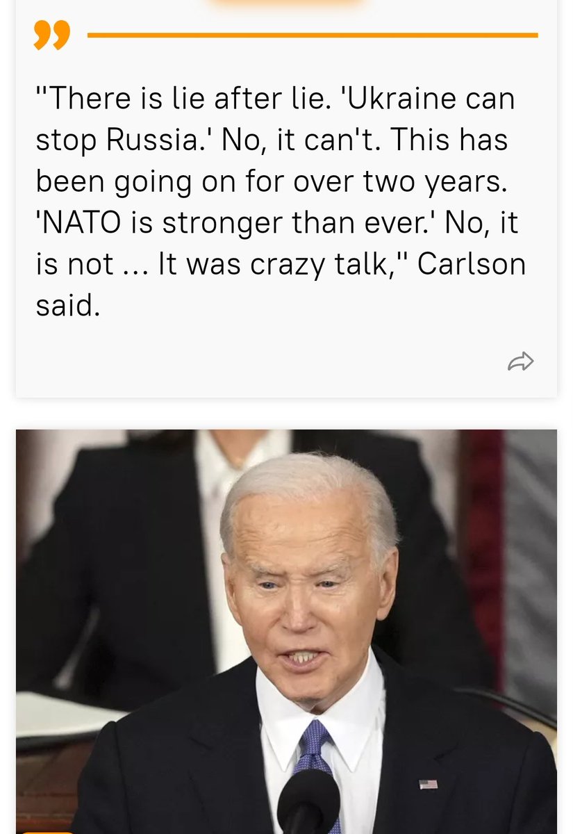 '#TuckerCarlson called #JoeBiden's #StateOfTheUnion address to #Congress 'possibly the darkest, most un-American speech' ever delivered by a US president, saying it'd been focused not on US's national interests, but on pouring billions of dollars into military aid to #Ukraine.'