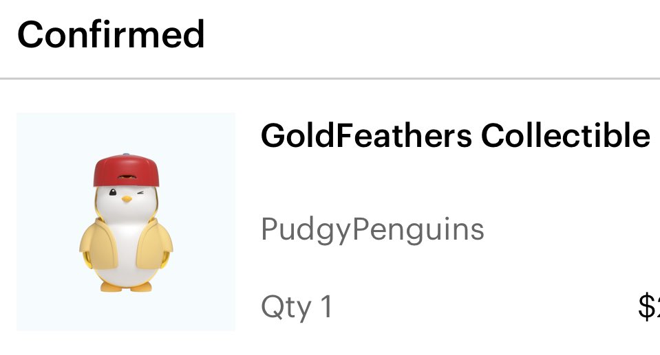 Apollowl7's tweet photo. Copped GoldFeathers 🐧🔥@pudgypenguins https://t.co/9b3EXmbkL1