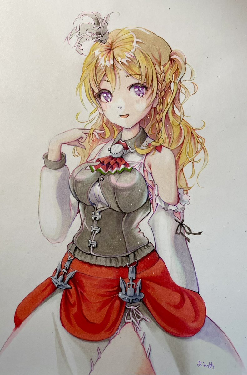 zara (kancolle) 1girl solo blonde hair braid long hair breasts traditional media  illustration images