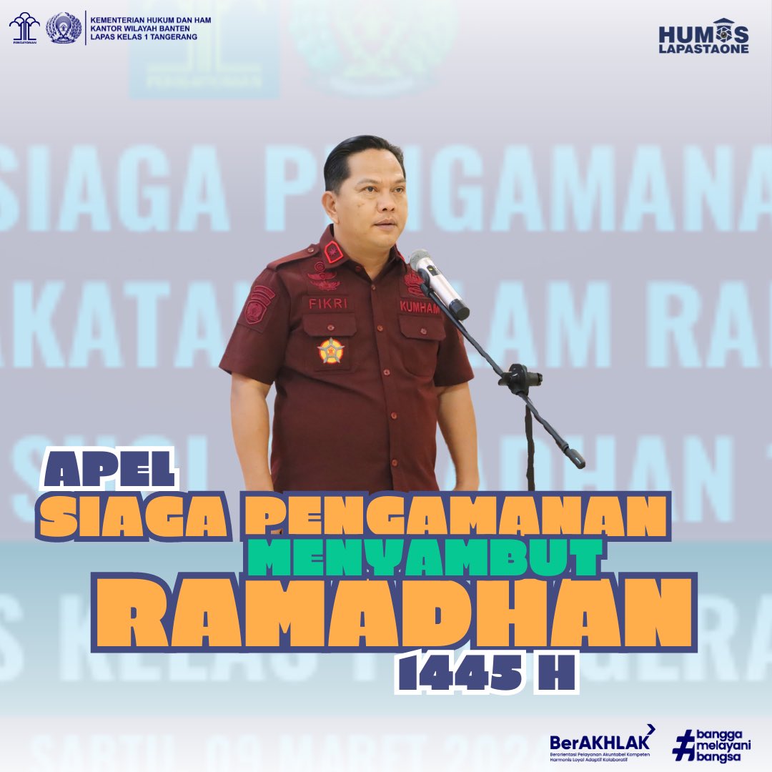 Lapastaone01's tweet photo. Tangerang – Jelang ramadhan Jajaran Pemasyarakatan Lembaga Pemasyarakatan (Lapas) Kelas I Tangerang melaksanakan apel siaga Pengamanan Menyambut Bulan Suci Ramadhan 1445 H yang dilaksanakan di Aula Apel Lapas Kelas I Tangerang. Sabtu (09/03/2024) https://t.co/lGAp2rsRfR