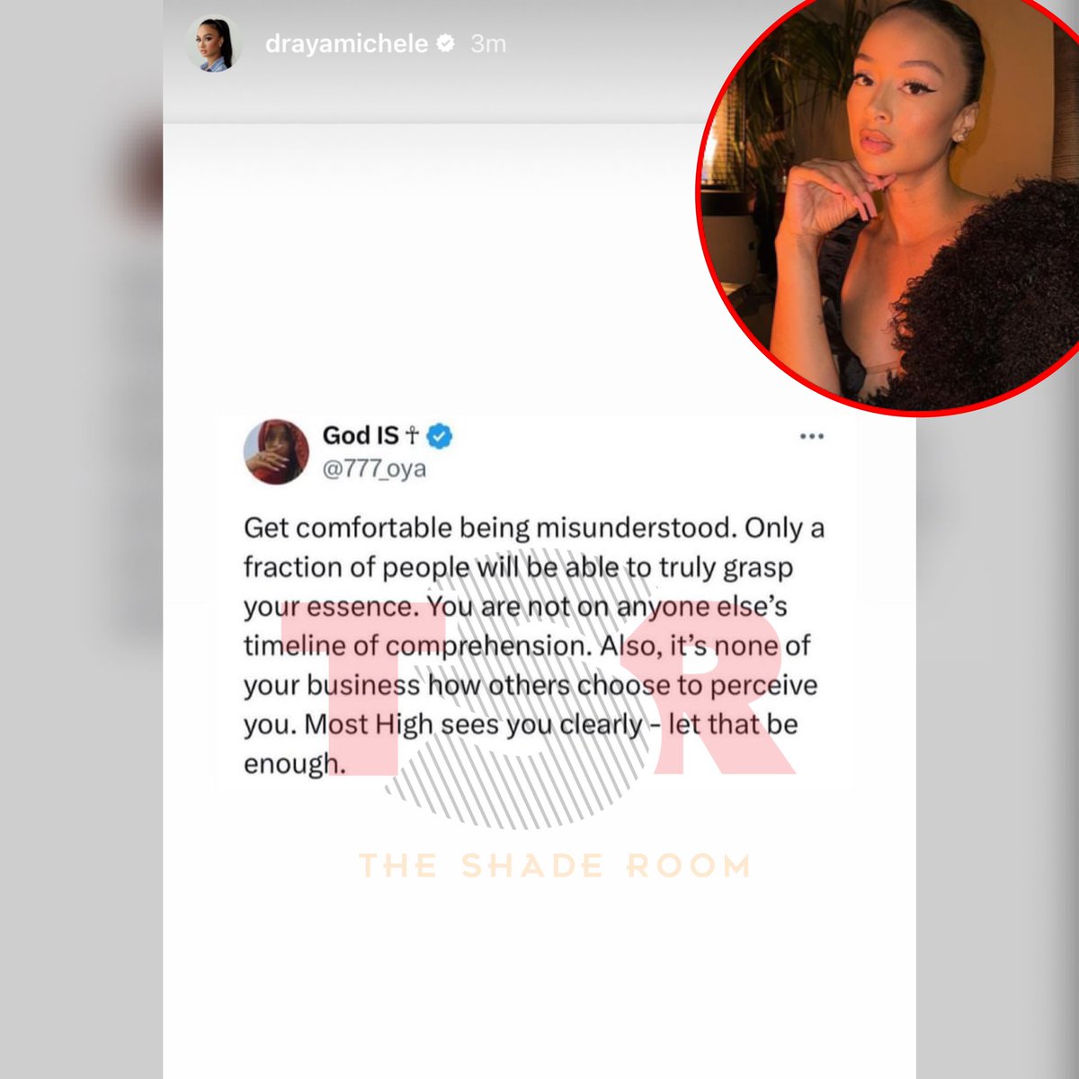 TheShadeRoom's tweet image. Draya with a message shared to her ig stories.👀