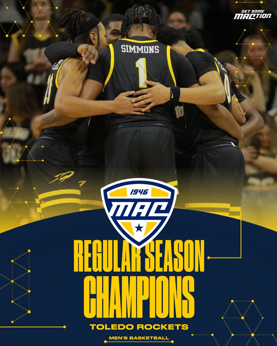 Lift Off 🚀🚀🚀🚀 The Toledo Rockets are the MAC Regular Season Champions, joining Cincinnati (1947-48 -- 1950-51) as the only two MAC teams to win the title FOUR straight times! @Toledo_MBB | #MACtion