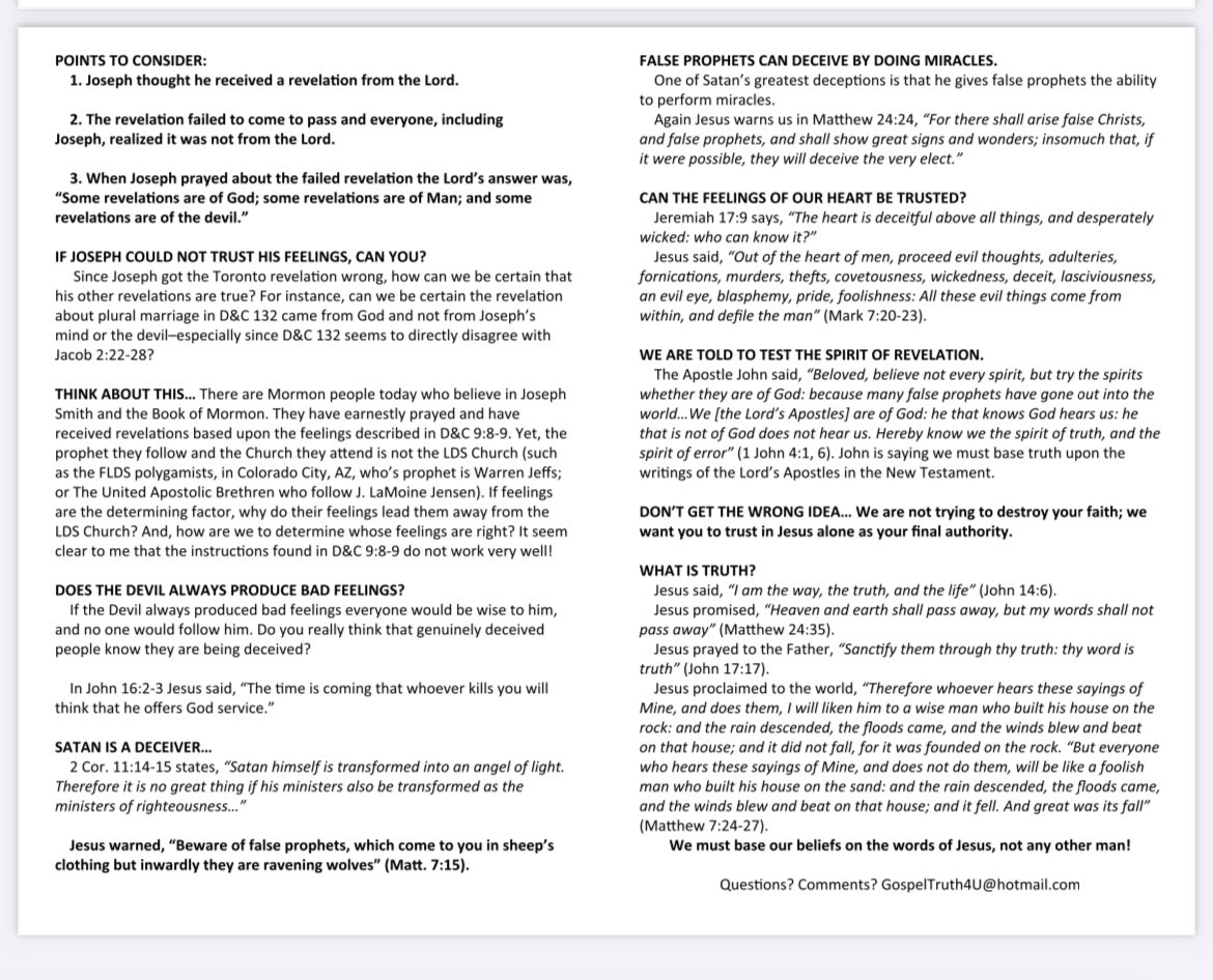 DoulosOfJesus's tweet image. LDS Feelings. We must test the spirits against what Jesus has said in The Word (John 1:1). #LDS #LDSTwitter #ComeUntoChrist ⁦@ComeUntoChrist⁩ ⁦@Ch_JesusChrist⁩ #FeelingsDeceive #TheWordIsEternal #JesusIsTheSameYesterdayTodayForever #Truth #Lies