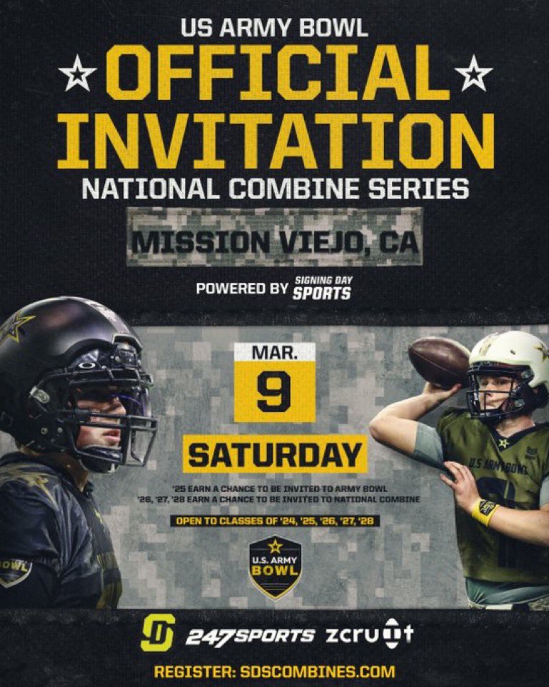 Excited to compete tomorrow @ArmyBowlCombine @Tritonfootball