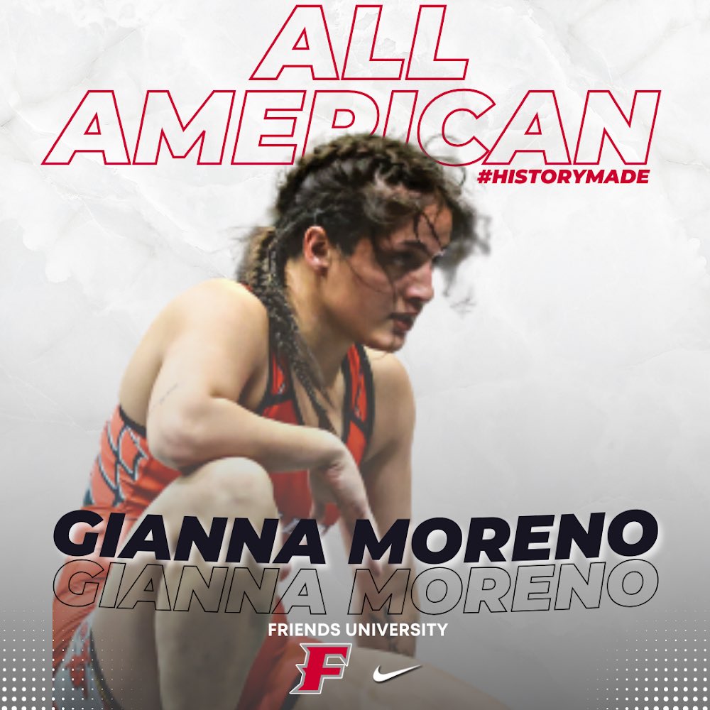 𝑯𝑰𝑺𝑻𝑶𝑹𝒀 𝑴𝑨𝑫𝑬

Gianna Moreno with the Fall in the very first period to claim the first ever All-American status for both Friends University Women’s Wrestling and Friends University Wrestling program’s history‼️

#historymade
#growwomenswrestling 
#wrestlelikeagirl🤼‍♀️