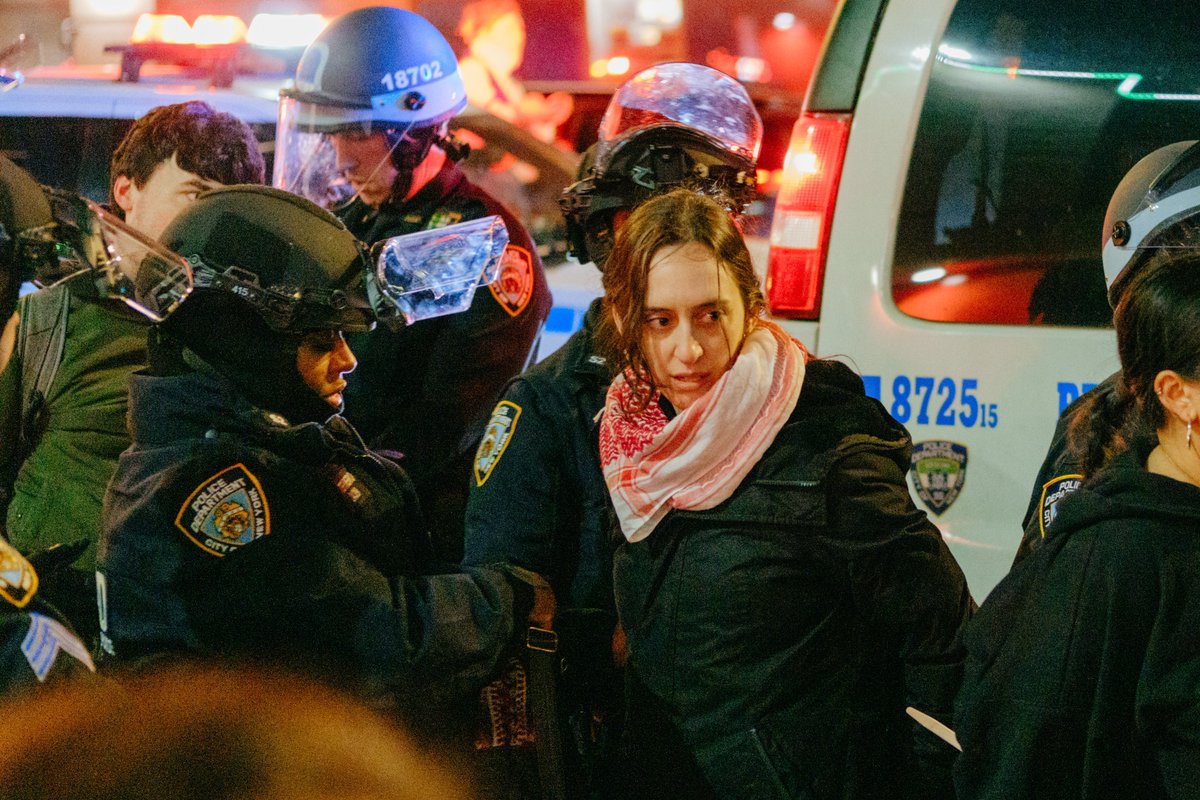PeoplesForumNYC's tweet photo. Over 20 activists and organizers were arrested tonight by the NYPD during a successful march of over five thousand people in Brooklyn. Several were targeted and violently arrested while the march dispersed. This targeted attack on the movement against the genocide in Palestine illustrates the great power of a mass and organized movement for Palestine and the fear it creates in the hearts of the genocidal politicians. 

These brutal attacks on protesters come just 2 days before Israel’s March 10 deadline to invade Rafah.  

No matter how hard they try, the NYPD will not quiet this movement. We are strong and united and will stay loud and in the streets until Palestine is free, from the river to the sea!

#ShutItDown4Palestine