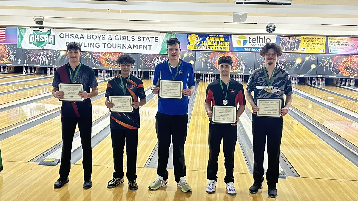 Caelan Guthrie made 1st Team All Ohio Tournament Team at 3rd with a 719 3-game series with a 269 game. Logan Asp Came off the bench with a nice 233 game!! The team made it to the Championship Round, but got knocked out in the first round! Finished 6th! <a href="/hd_athletics/">HD Athletics</a>