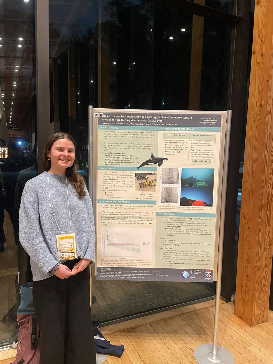 And finally Patrick's MRes student Ellen Hayward managed to snag a best poster award for her work on acoustic prey capture proxying in killer whales using video logging tags. It should still be online if you missed it! @bls8tokyo2024