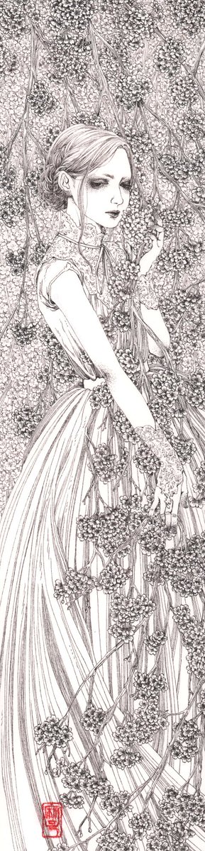 ほぼ毎年描いている細長い桜の絵。スキャンし忘れたまま手元を離れることが多くて2点しか画像がない。今年は描けるかなあ…。 