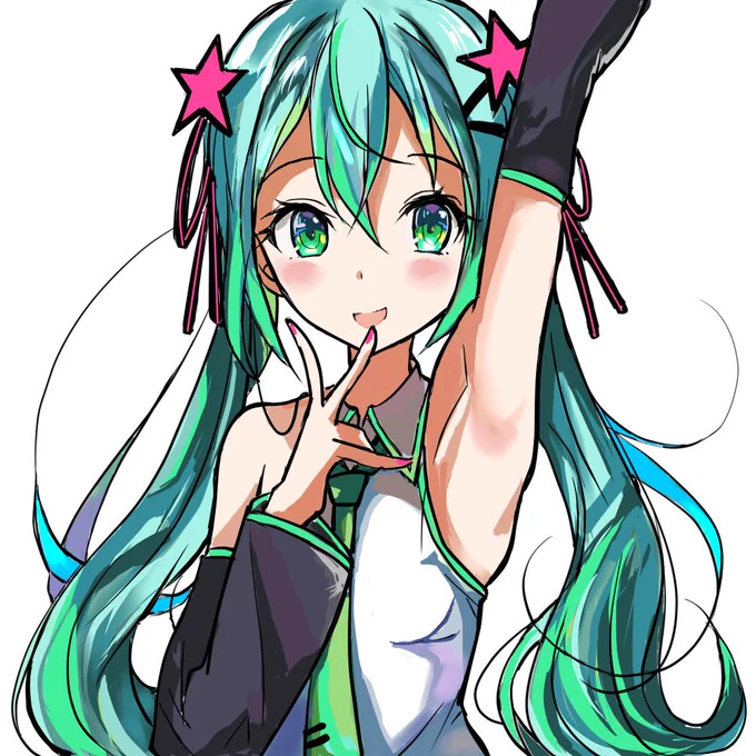 初音ミク(腋)実はミクちゃんのイラストは初描きになります(^-^)。サンキューミクちゃん#ミクの日 #初音ミク 