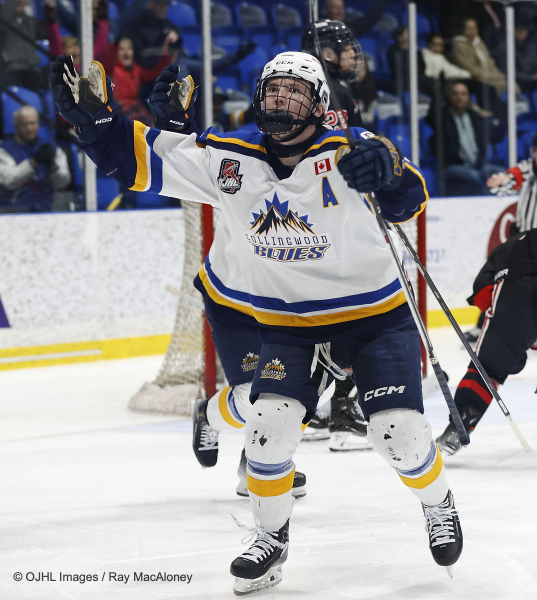 <a href="/CwoodBluesJrA/">Mike Jackson GM Collingwood Blues</a> score in the second overtime period to win the game 2-1 over the <a href="/OJHL99ers/">Brantford Jr. A 99ers</a> <a href="/OJHLOfficial/">OJHL</a> <a href="/ojhlimages/">OJHL Images DOP</a> #leagueofchoice #followthephotogs