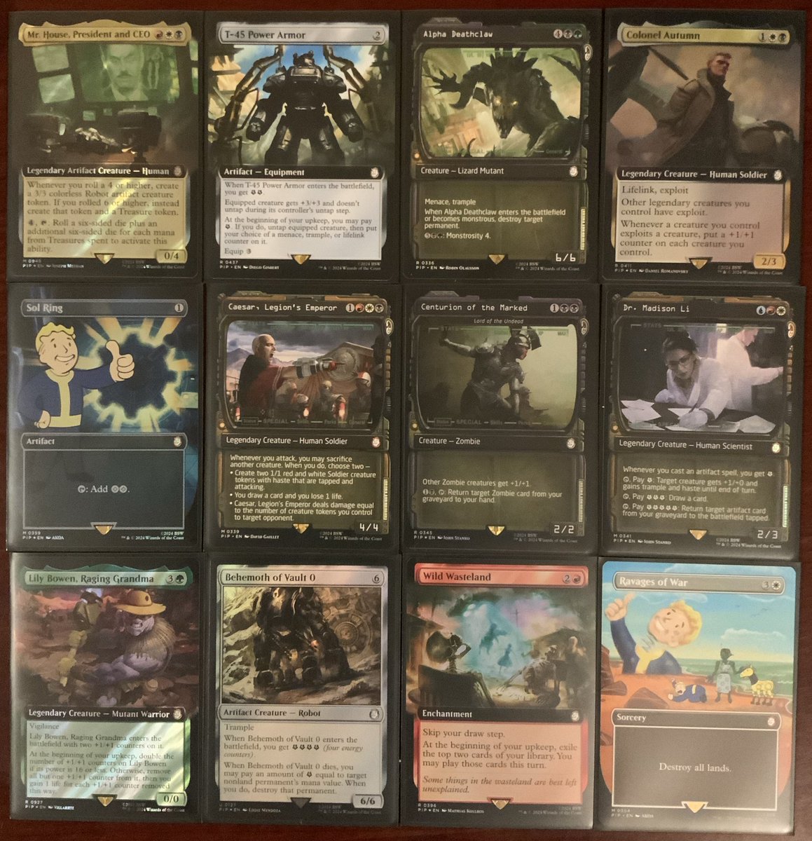 Croblux's tweet photo. Some incredible pulls so far. The art is gorgeous. Four packs left for tomorrow. Im wishing everyone amazing luck with their pulls!๐ค๐ป๐ #fallout #falloutmtg #mtg #magicthegathering https://t.co/LTUyGS4Qd9