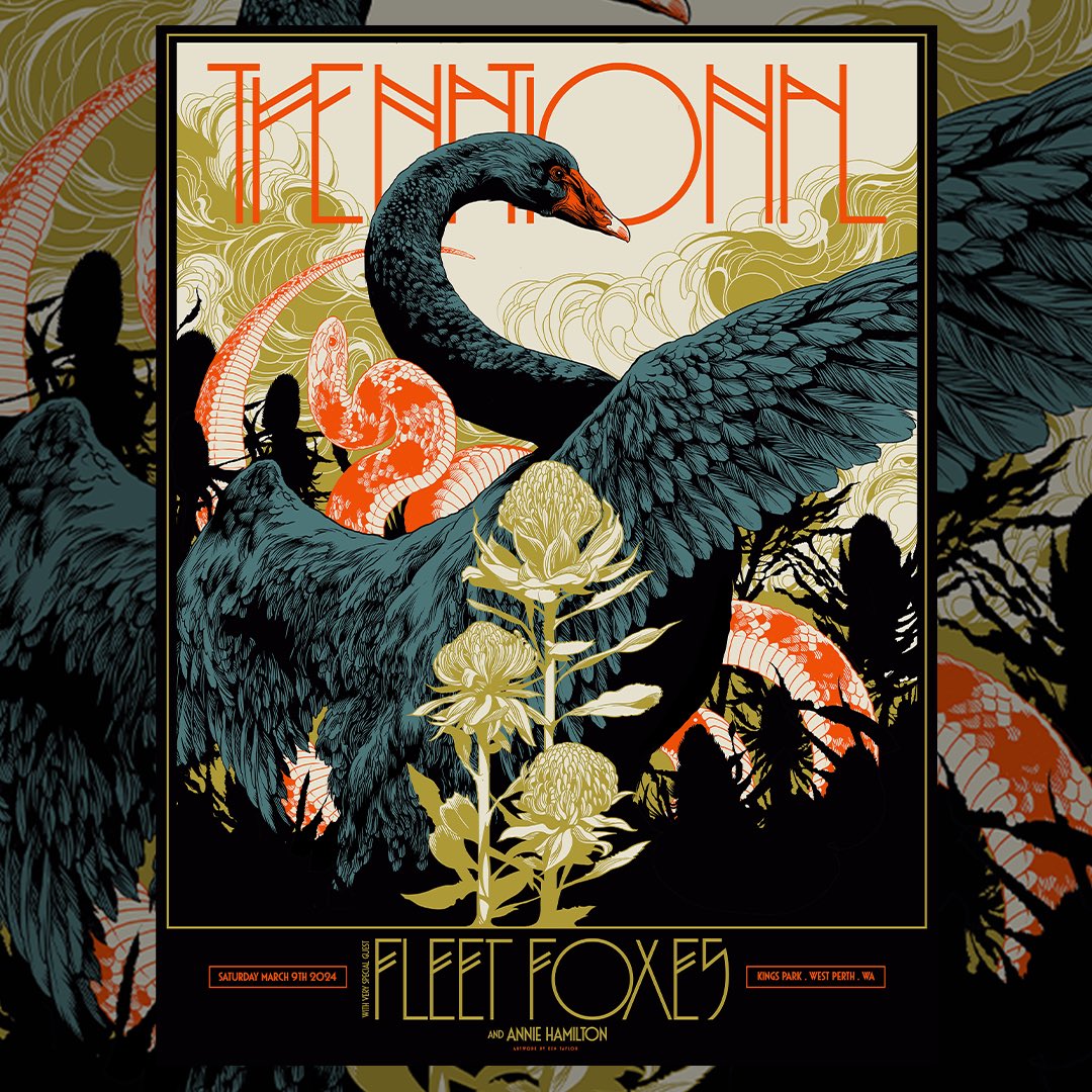 We're excited to be back in Perth this evening for our sold out show at Kings Park! Our friends Fleet Foxes and @anniehamilton_ join us. Poster designed by @kentaylorart