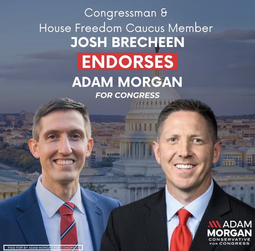 RussInSoCal's tweet image. BREAKING 🚨: 

Freshman Oklahoma Congressman Josh Brecheen (@Brecheen4OK) has endorsed Incumbent Congressman Williams Timmons’ primary challenger @RepAdamMorgan for SC-4.

Timmons was just outed in a leaked video fully endorsing taxpayer funded DEI.