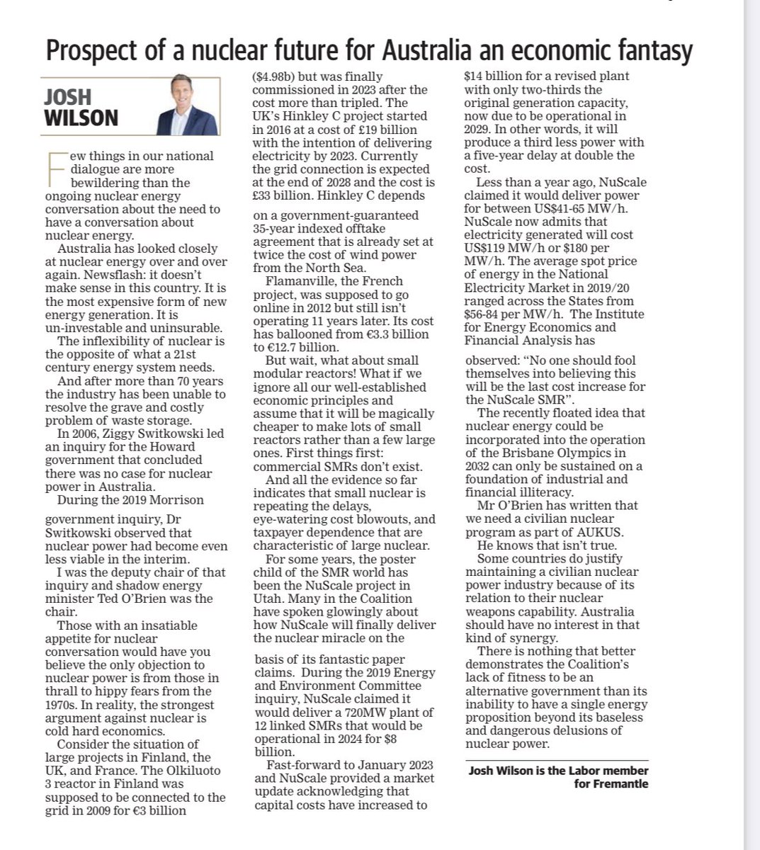 “Few things in our national dialogue are more bewildering than the ongoing nuclear energy conversation about the need to have a conversation about nuclear energy.” Short version: ☢️ is economic lunacy. #auspol