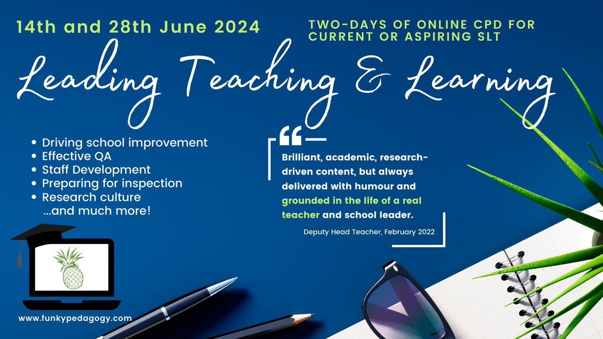 Are you a current or aspiring leader of T&L in a secondary school? I'm running a course for you in June! It will be: 📚 Evidence informed 🧠 EXPERIENCE informed 🛠️ Practical ✅ HONEST funkypedagogy.com/product/course…