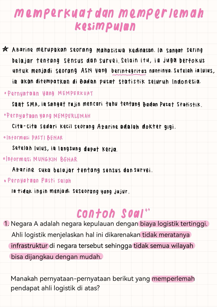 chocopiee3_'s tweet photo. 📓🖇️˚₊‧ Catatan Penalaran Umum (PU) ‧₊˚

— Memperkuat dan memperlemah kesimpulan 
 #studytwt #snbt #ambisverse https://t.co/gB2hbs6B1a