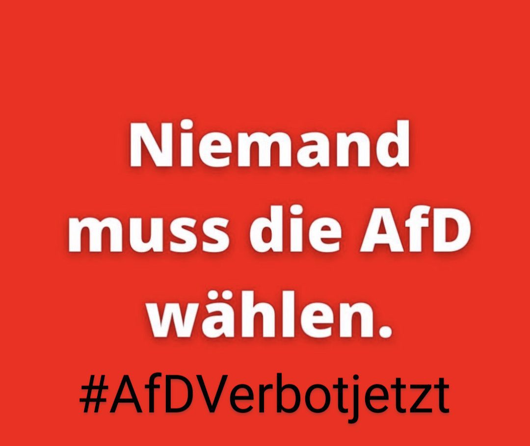 Jeden Tag daran erinnern...

dass die #afd keine demokratische Partei, sondern eine faschistische, unsoziale, frauenfeindliche, homofeindliche und rassistische Vereinigung von Rechtsextremist*innen ist, die vom Verfassungsschutz beobachtet wird. 

gemopst von <a href="/lupus_woelfin/">Lupine</a>