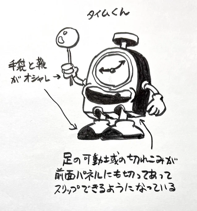 好きな鳥山メカ2
タイムくん。
中学生の頃、プラ板フルスクラッチでゼンマイで歩くタイムくん作った。 