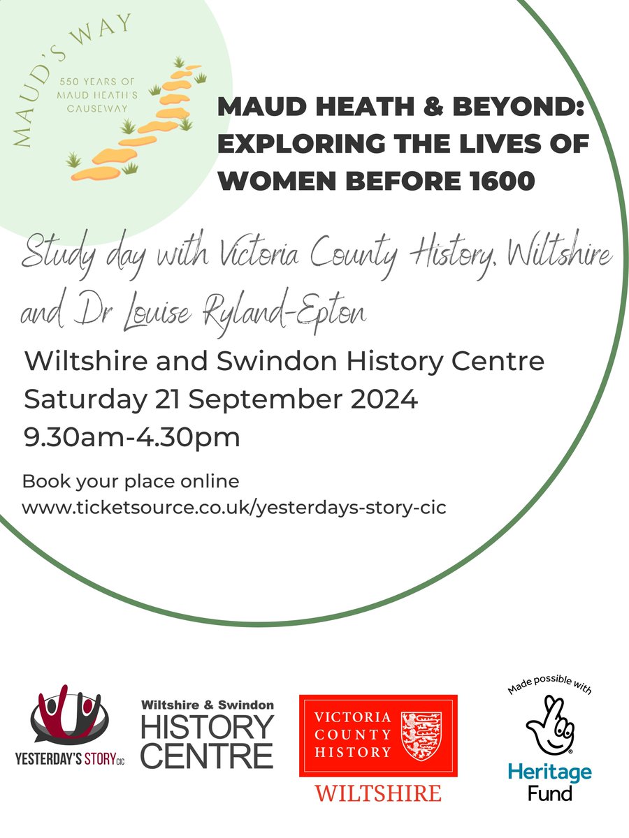 Thanks to funding from @HeritageFundUK we are working with @WiltsHistory and @HeritageWSHC to bring you a study day: ‘Maud Heath and Beyond: Exploring the Lives of Women Before 1600’. This event is free, but tickets must be booked in advance buff.ly/4c6H2AT
