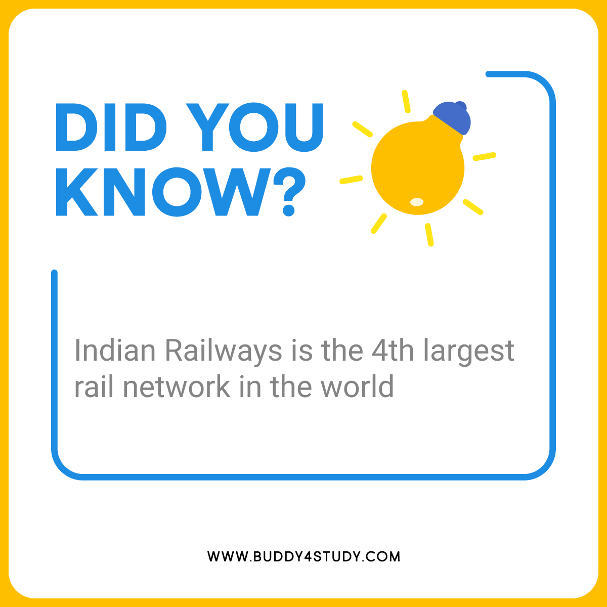 Buddy4Study's tweet image. The Indian Railways is the world's 4th largest rail network, spanning over 68,043 kilometres.  

#IndianRailways #RailNetwork #Tourism #TravelIndia #Buddy4Study