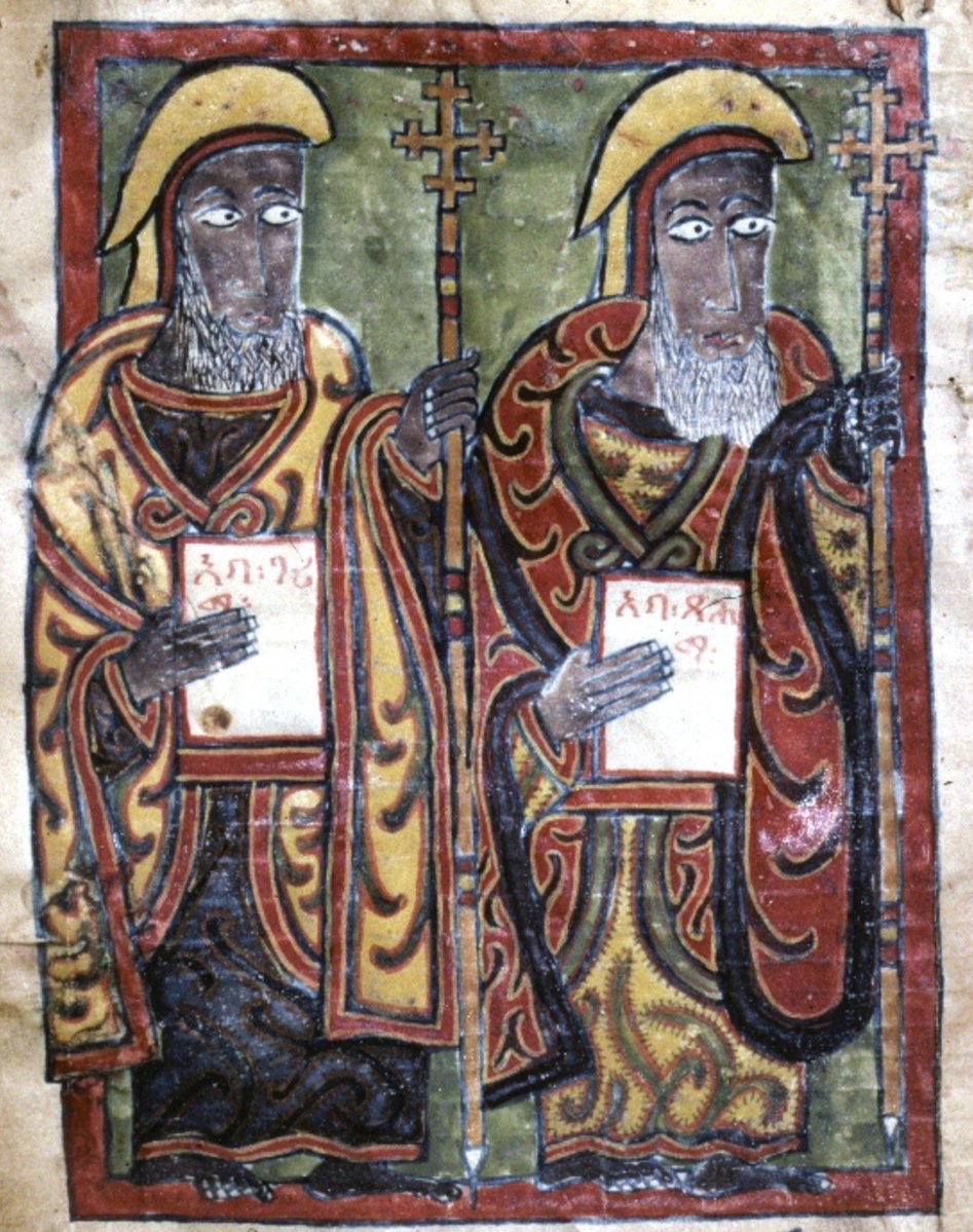 ArtEthiopic's tweet photo. ʾAbbā Garimā (አባ፡ ገሪማ፡) and ʾAbbā Ṣāḥmā (አባ፡ ጻሕማ፡), two of the fathers of Ethiopian-Eritrean monasticism
Ethiopia, 15th c. #abbagarima #abbasahma #ninesaints #africanmonks #africanart https://t.co/Qdyh0tCqPx