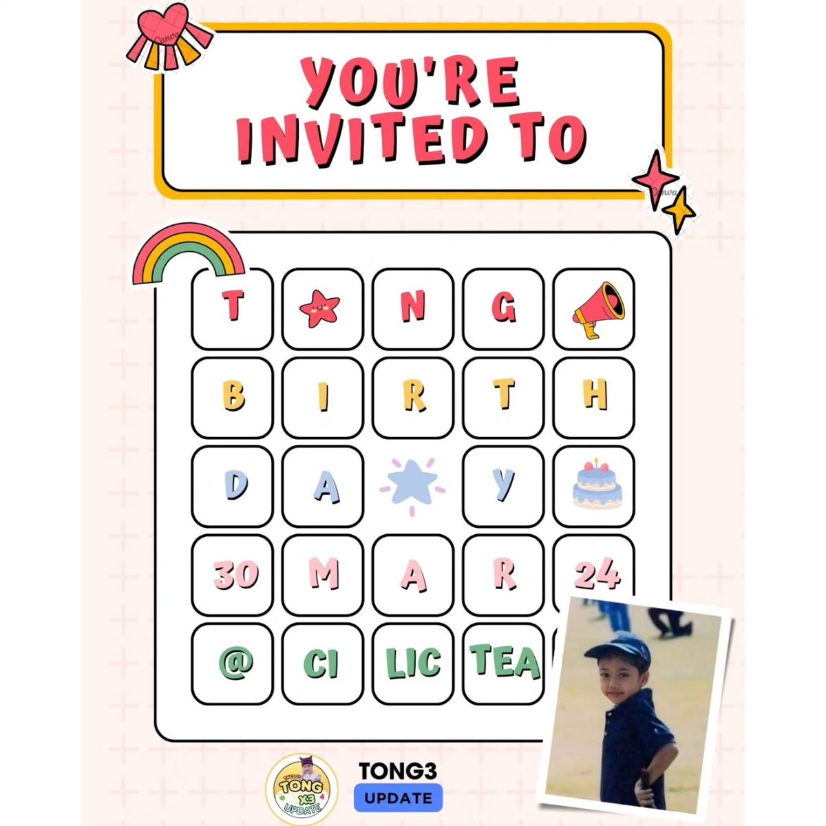 Tong3_update's tweet photo. Tong Birthday Fanmeeting

📌 Cilic Tea : จามจุรีสแควร์ชั้น B (MRT สามย่าน Ex.2)

🔗 : https://t.co/Mibd4fHMyk

เจอกันนะคร้าบบบบบ

#TONGXI
#XIWorldstar 

@tongtong4442 
@XIworldstar https://t.co/5dvNIZg0fi