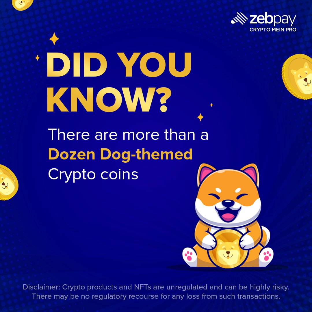Can you name a few of the popular dog-inspired Crypto coins? #CryptoMeinPro  #ZebPay #CryptoTrading #CryptoInvestor ​#BullRun2024 #Hodling #btcetf  #BitcoinETFs #Doge #Shiba #web3 #Bitcoin #NewCoins #Crypto2024