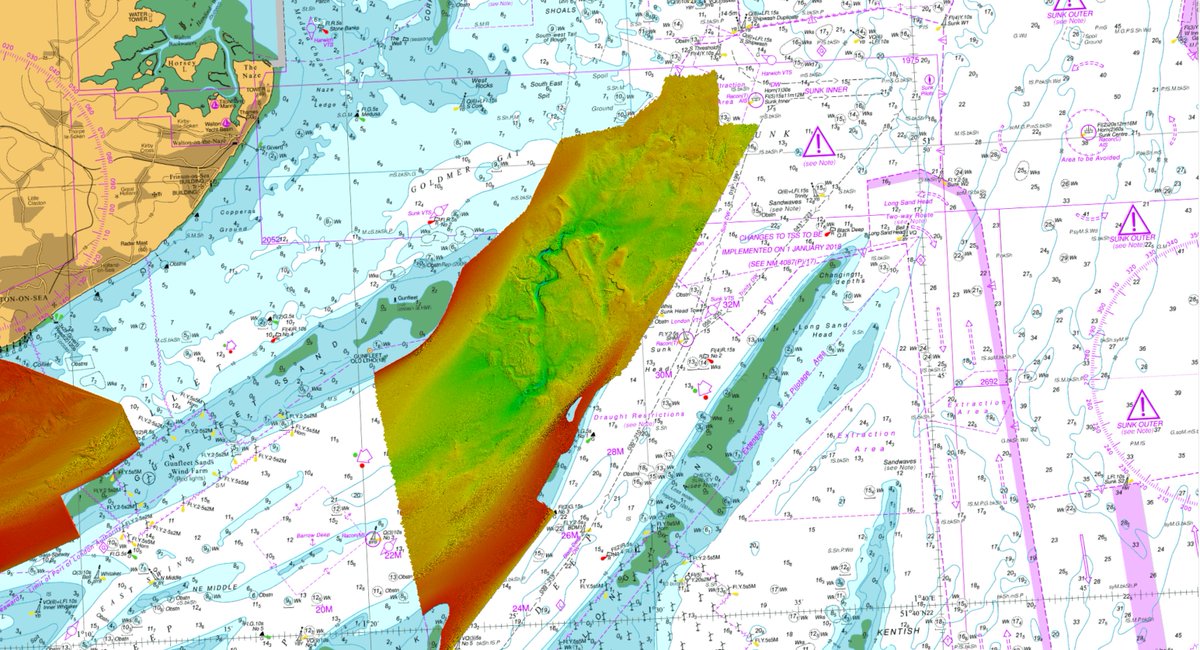 Wonderful high-resolution bathymetry from the Hydrographic Office showing the bottom end of the Swin. Scattered with ship wrecks, possible ice wedges?? and a drowned river channel.