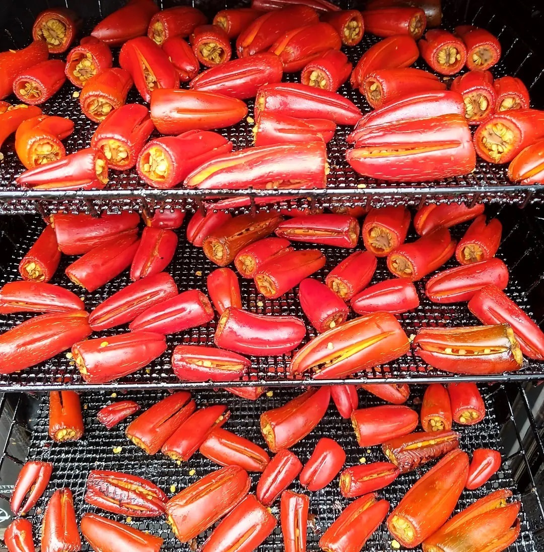 Smoked Chillies! @oxfordshirechillies
Who doesn't love chipotle? 🌶️ 🌶️ 🌶️
...
Happiness is a smoker full of ripe jalapeños, de-stalked and split to help them take on lots of that fabulous cherry wood smoke!