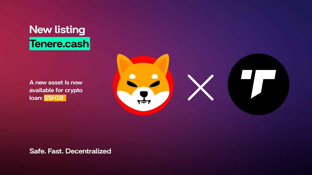 New Listing at Tenere.cash! We are excited to share that we have started accepting $SHIB as collateral for #USDT cryptocurrency loans.

#meme #token #crypto #NFT #ERC20 #GEM #cryptogems #Bitcoin  #pepe <a href="/pepecoineth/">Pepe</a>
<a href="/dogecoin/">Dogecoin</a> #doge #shib #BTC #ETH <a href="/Shibtoken/">Shib</a>
<a href="/Bitcoin/">Bitcoin</a>