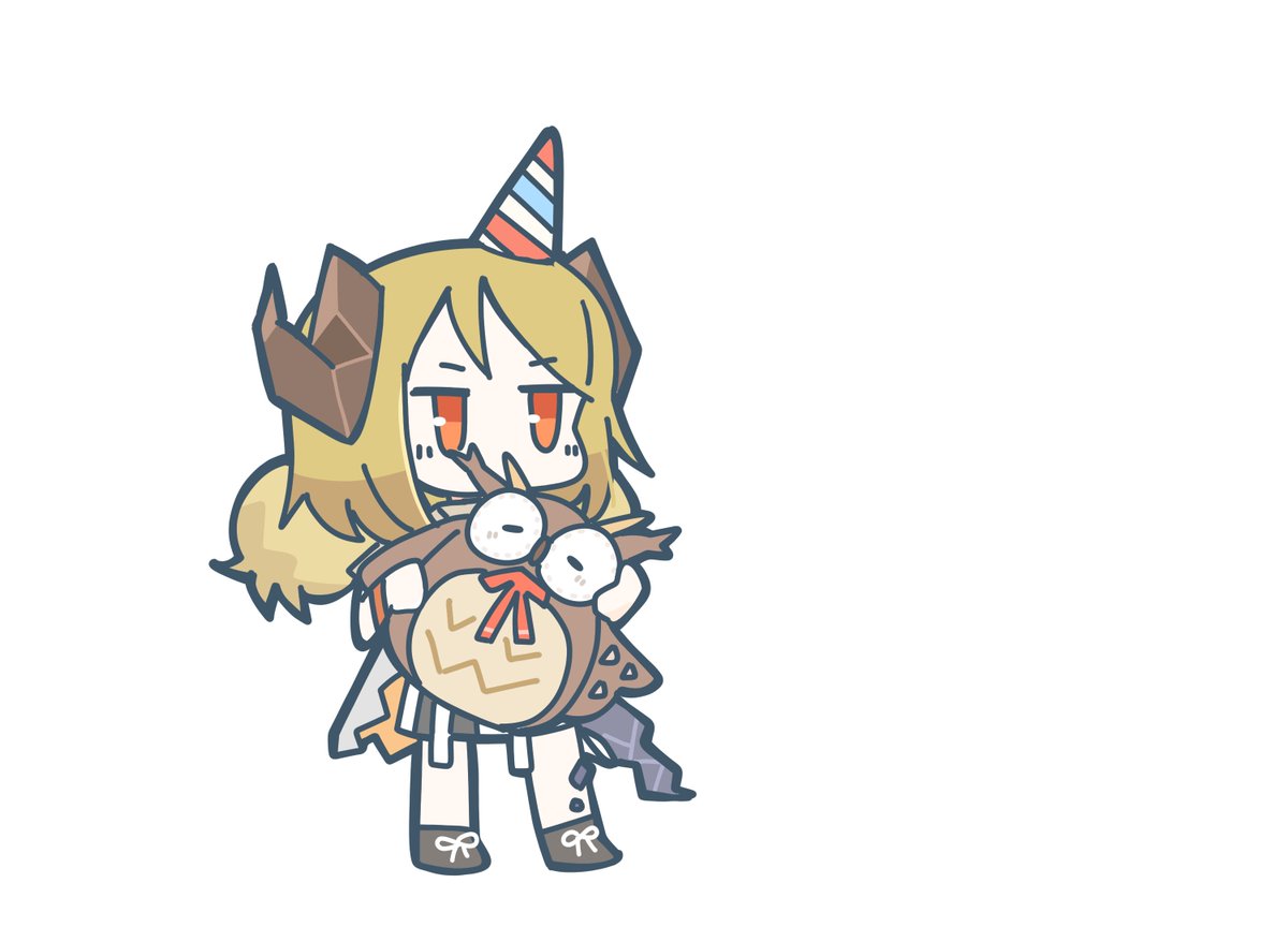 ifrit (arknights) party hat 1girl horns white background hat simple background oripathy lesion (arknights)  illustration images