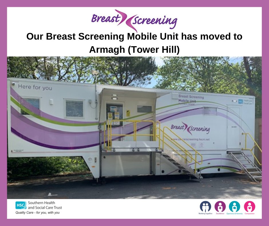 Our breast screening mobile unit has moved to Armagh. All ladies between 50-70, who are registered with a GP will be invited for breast screening. Over 70? You will not automatically be invited, but are encouraged to make your own appointment by contacting 02837560820. #TeamSHSCT