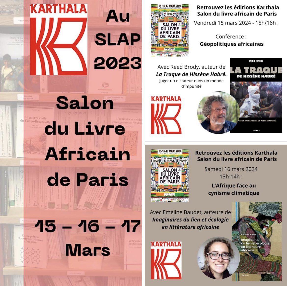 C’est le we prochain ! <a href="/KarthalaEdition/">Editions Karthala</a> nous donne 2  (beaux) RV au <a href="/salondulivreaf2/">salondulivreafricaindeparis</a> avec <a href="/ReedBrody/">Reed Brody 🧣⚖️♟️reedbrody.bsky.social</a> avocat pour "La traque de Hissène Habré " et <a href="/EmelineBaudet/">Emeline Baudet</a> chercheuse associée à <a href="/INSP_Fr/">INSP - Institut national du service public</a> "Imaginaires du lien et écologie en littérature africaine"
<a href="/Stefanhi/">Stephanie Hartmann</a>
