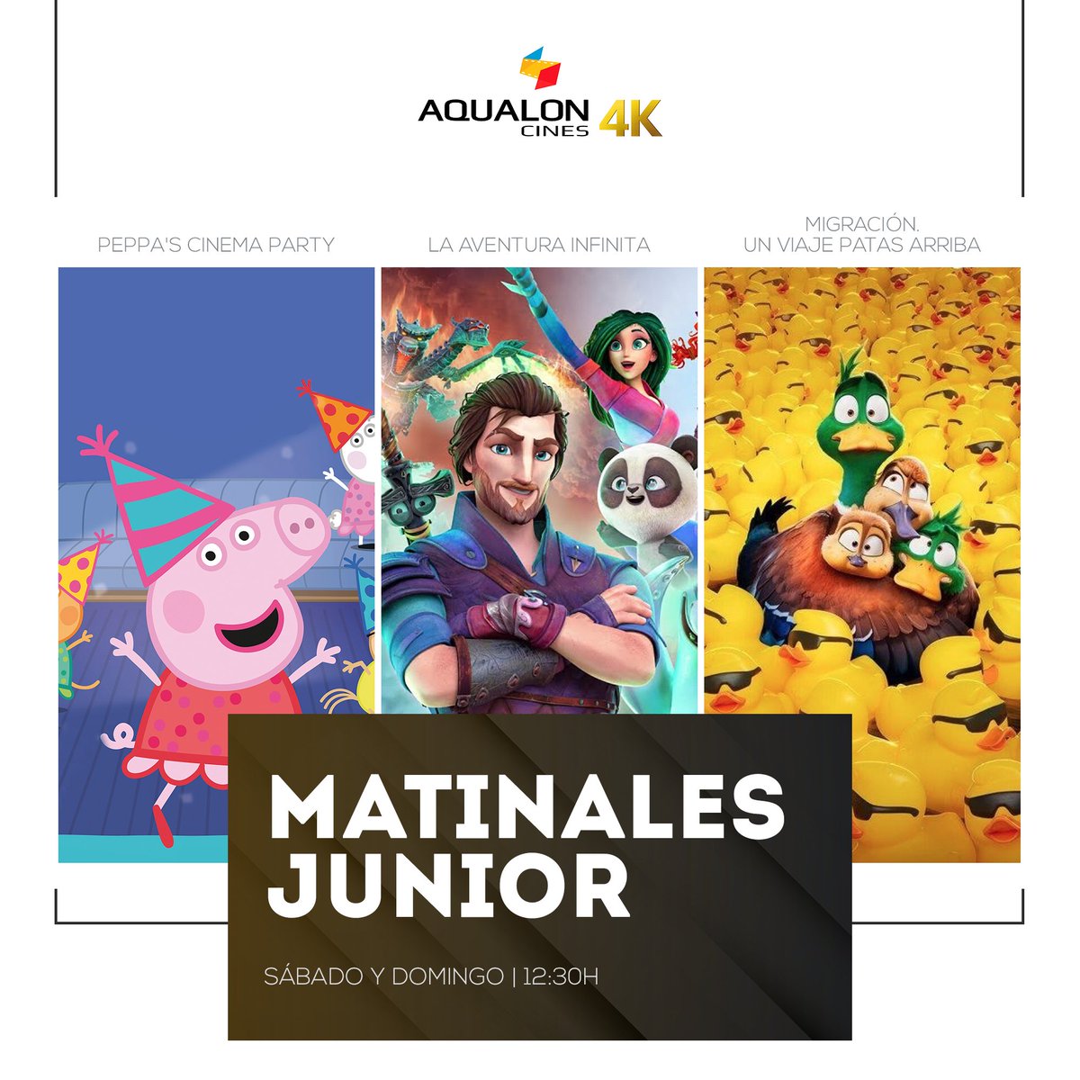 🍿No te pierdas las sesiones matinales de esta semana: 

🎥 Sábado y domingo a las 12:30h:

🎬Peppa's cinema party
🎬Migración. Un viaje patas arriba
🎬La aventura infinita

📲Compra ya tus entradas en: cinesaqualon.com

#cinesaqualon4k