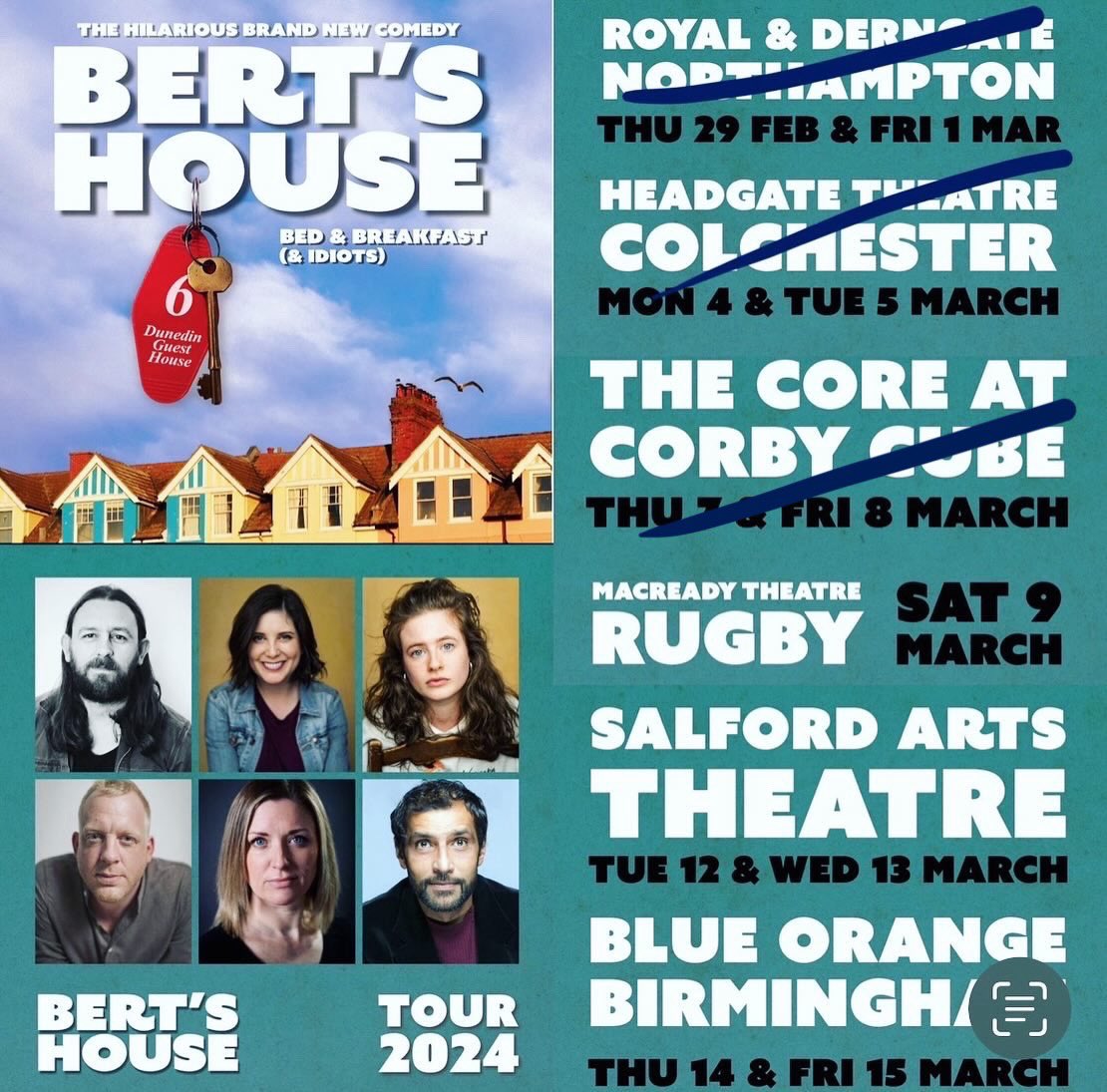 Another venue down. Thank you to everyone that has watched Bert’s House so far… TODAY Rugby! @Macready_Rugby Cannot wait to play here! #comedy #bertshouse #theatre #tour2024 #fun #stage #rugby @Birdstontalent1 @louchawner