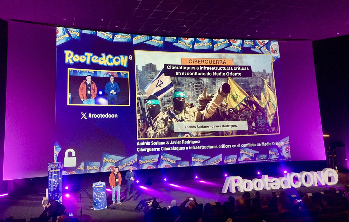 La mejor forma de comenzar el sábado. Viendo a mis admirados amigos <a href="/Osintares/">Andrés Soriano</a> y <a href="/Javiover/">Javi</a> en #RootedCON2024 “Ciberguerra: Ciberataques a infraestructuras críticas en el conflicto de Medio Oriente”.  Unos cracks 👇👇👇