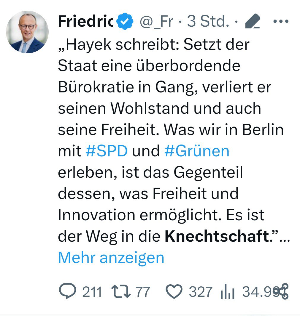 "Schau mal Fritz, ich hab hier noch ne Flasche Selbstgebrannten sauerländer Doppelkorn."
"Ne lass mal Schwiegerpapa, ich muss noch einen Tweet schreiben."
"Nix da, erst mal Kopp im Nacken. Prost.
"Na gut."
🥴🥃🥃🥃🥃