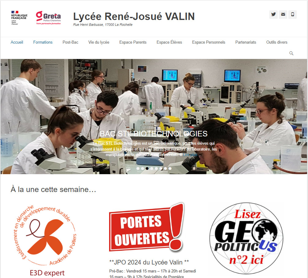 #JPO au @LyceeValinLR les 15 et 16 mars prochain... avec en particulier les #STL #Biotechnologies ! lycee-valin.fr/RJVALIN/ cc @UpbmAsso