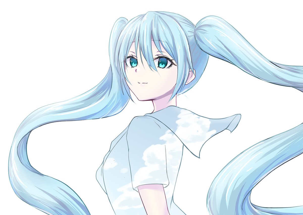 hatsune miku 1girl solo long hair twintails white background shirt white shirt  illustration images