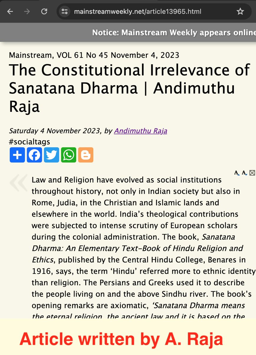 angry_birdu's tweet photo. Justice Anita Sumanth incorrectly attributes a statement to A. Raja which was actually made by Sarvepalli Radhakrishnan

In an article he wrote, A. Raja quoted that speech from Sarvepalli Radhakrishnan. Looks like the Judge mistook it as a statement from A. Raja. https://t.co/FOB60g74GC