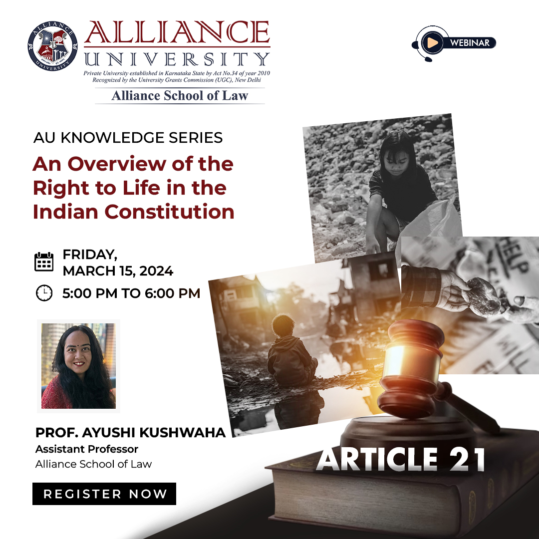AllianceUniOfcl's tweet image. Don&apos;t miss our upcoming webinar on &apos;An Overview of the Right to Life in the Indian Constitution.&apos; Register Now: forms.gle/yqopdr1Cy6ftNd… #AllianceUniversity #bangalore #knowledgeseries #webinar #experientiallearning #Law #Righttolife