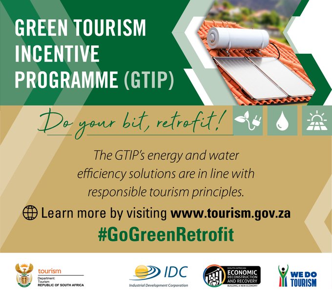 Tourism_gov_za's tweet photo. Watch how Cullinan Diamond Lodge has switched to energy efficient solutions with the assistance of our Green #TourismIncentiveProgramme - https://t.co/4WVttzqpzY
Apply by end of March 2024 for this programme by visiting https://t.co/oFsrKRswQn
#GTIP #greentourism #GoGreenRetrofit https://t.co/LJVjJc6xjC