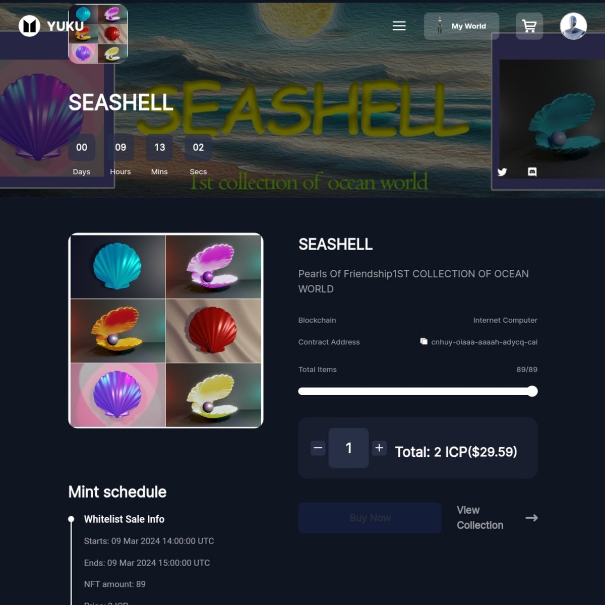 ICPMintToday's tweet photo. 🌊The Day is Finally Here! #Seashell #Mint Starts Today! 89 #NFTs for sale

❗️MINT LINK: https://t.co/52jIrW21Zn

🧜‍♂️ #WL (1-5NFT):  2 $ICP
Mint Time: March 9 at 2 PM UTC

🧜‍♂️ #Public: 3 $ICP
Mint Time: March 9 at 3 PM UTC

#ICP #Dfinity #Internetcomputer #ICPeople #NFT #NFTsales https://t.co/oGyNEjQs37