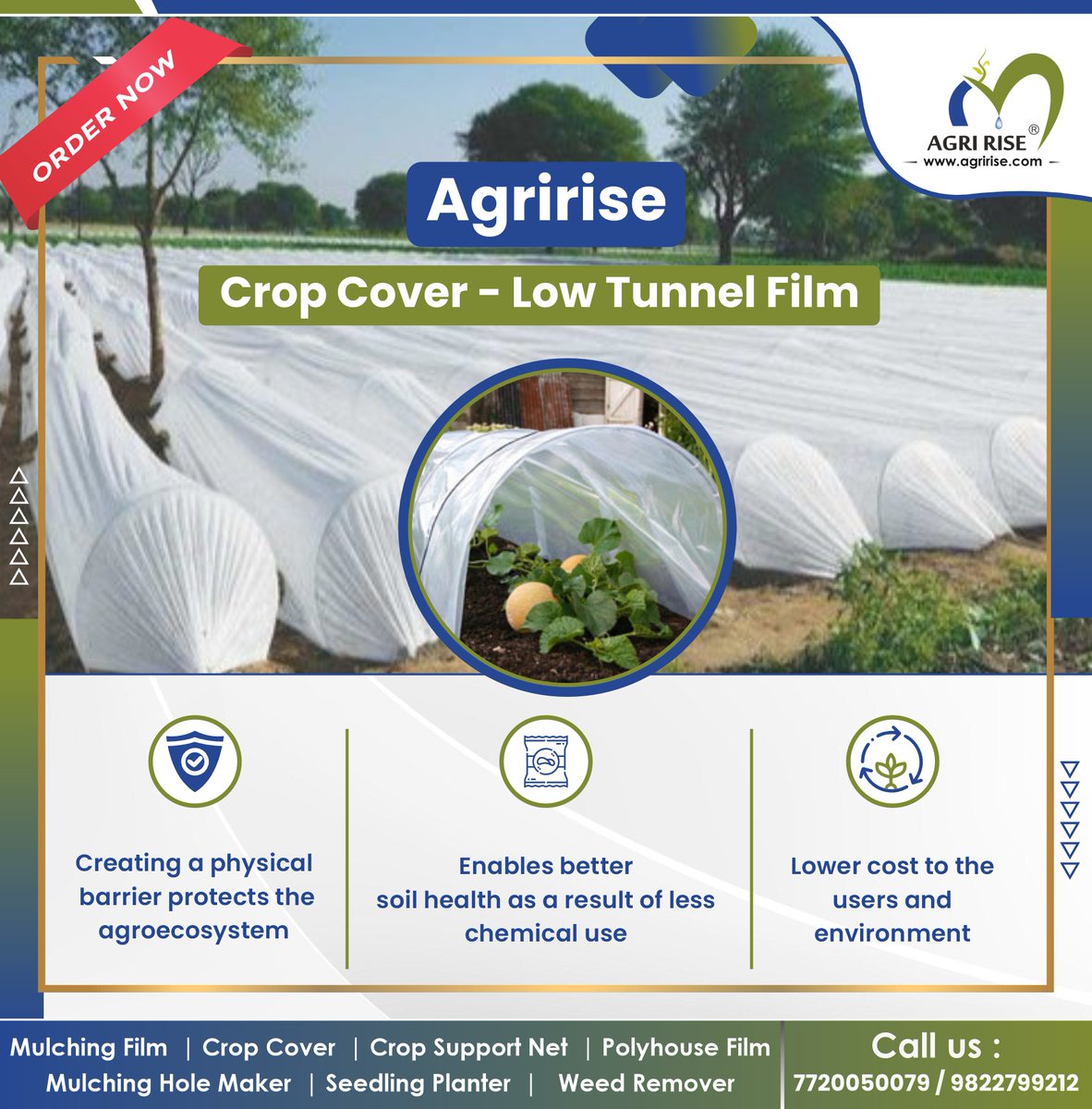 🌱🌿🎥 AgririsemCrop Cover - Low Tunnel Film 🌱🌿🎥 Creating a physical barrier protects the agroecosystem 🛡️ Enables better soil health as a result of less chemical use 🌱💰 Lower cost to the users and environment 💰🌍 Call us: 7720050079/9822799212 ☎️