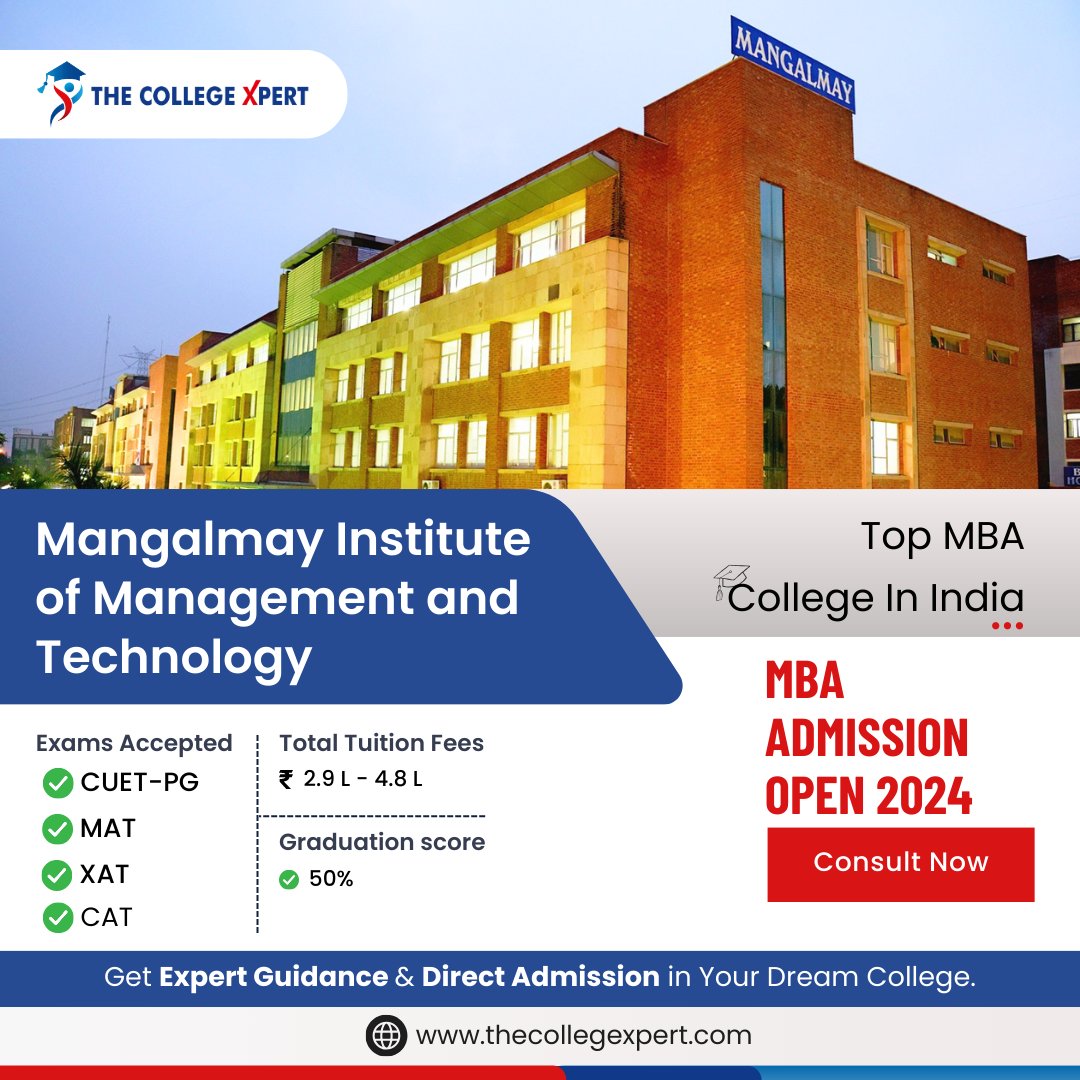 Explore top MBA programs at Mangalmay Institute of Management and Technology! Join us for 2024 admissions. Exams accepted: CUET-PG, MAT, XAT, CAT. Total tuition fees: 2.9L - 4.8L. Graduation score: 50%.

#MangalmayInstitute #MBAPrograms #2024Admissions #CUETPG #MATExam #XATExam