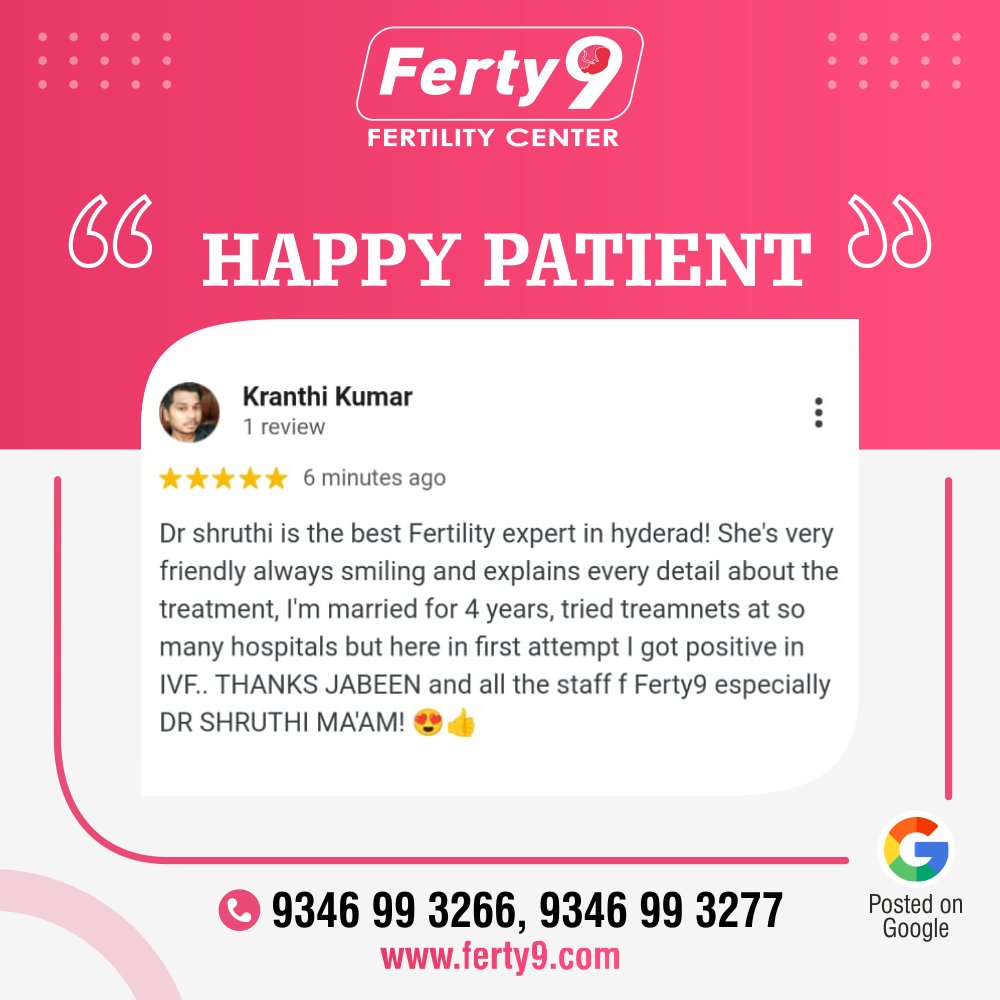 Thank you, Kranthi Kumar Garu
We are so happy for you. We will continue to strive for the best we can.

Call: 9346 99 3266, 9346 99 3277
ferty9fertilitycenter.com

#Ferty9 #FertilityCenter #DrJyothi #HappyPatient #SuccessStories #Testimonial #FertilityHospital #FertilityClinic