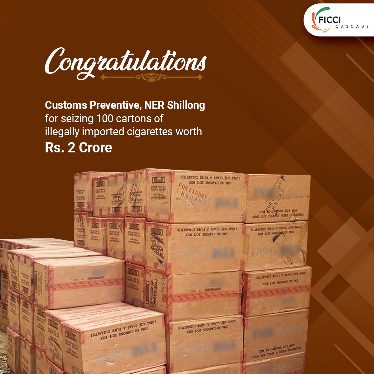 mpostdigital's tweet photo. Standing tall against illegal activities, Customs Preventive, NER Shillong sets the bar high yet again! With the seizure of 100 cartons of illicit cigarettes worth Rs. 2 Crore, they exemplify commitment and excellence. Kudos to our guardians at the forefront!
#CustomsExcellence #IndianCustomsAtWork
#Seizures