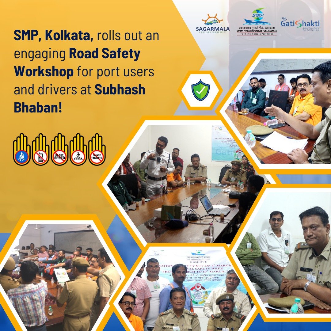 SMPort_Kolkata's tweet photo. @SMPort_Kolkata organised a #RoadSafety #AwarenessSession conducted by the @CISFHQrs Officials, Kolkata Traffic Police, PSO & Inspector of Dock Safety for the cargo vehicle drivers and port users at Kolkata Dock System on March 8, 2024, as part of the #53rdNationalSafetyWeek. https://t.co/Qc5pPaMS2C