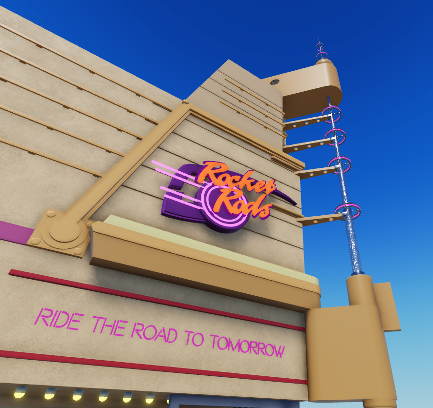 bclovertv's tweet photo. New building recreation of Rocket Rods from Disneyland, 1998. (Including first 3D modeled sign)
#Roblox #RobloxDev #Disney https://t.co/ACAOv4UbaY